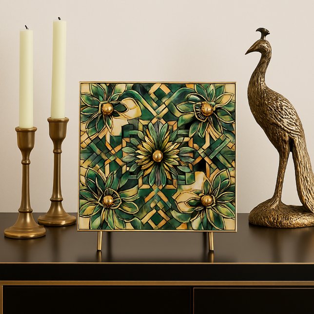 Azulejo Respaldo de lujo Art Deco verde y dorado (AI-generated mockup by Susang6 using custom prompts and styling.”)