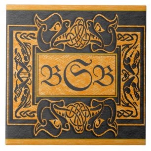 Azulejo "Respiración de dragones amarillos" 3 mosaico mono