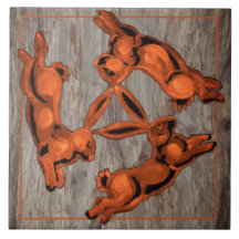 Resplandor de cobre tres conejos Motif simple en p