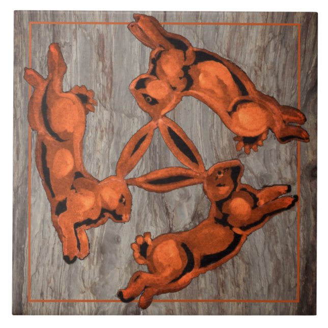 Azulejo Resplandor de cobre tres conejos Motif simple en p (Frente)