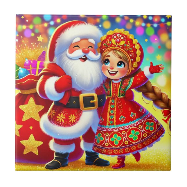 Azulejo 🎄 Resplandor Navideño Alegre de Santa ❄️ Fiesta N (Frente)