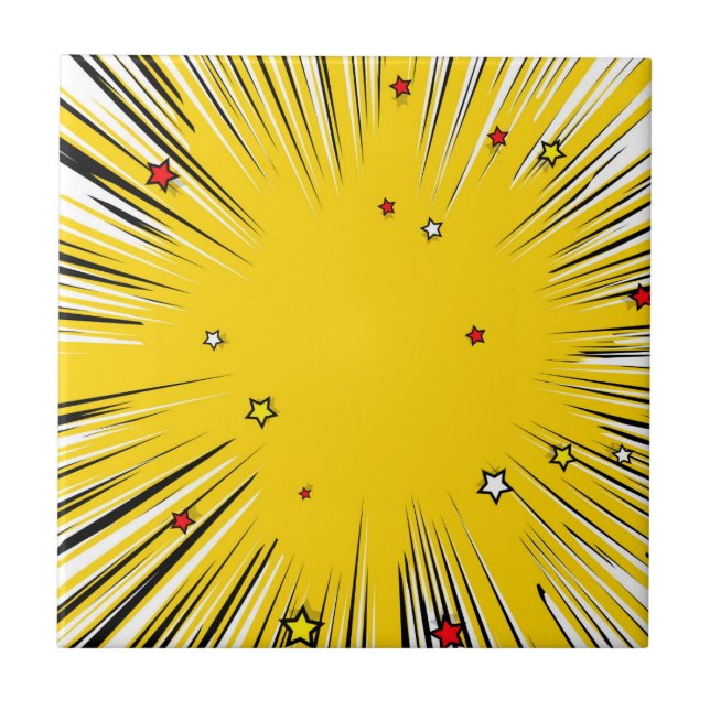 Azulejo Resplandor solar cómico del amarillo del estilo (Frente)