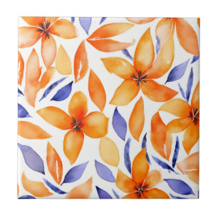 Azulejo Resumen acuarela naranja floral moderna