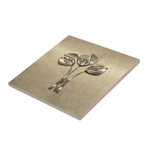 Azulejo Resumen Art Decó Estilo Oro Tulipanes Tile