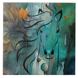 Azulejo Resumen Arte floral otoñal Caballo salvaje