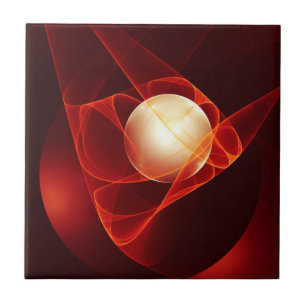 Azulejo Resumen arte fractal moderno de crema roja