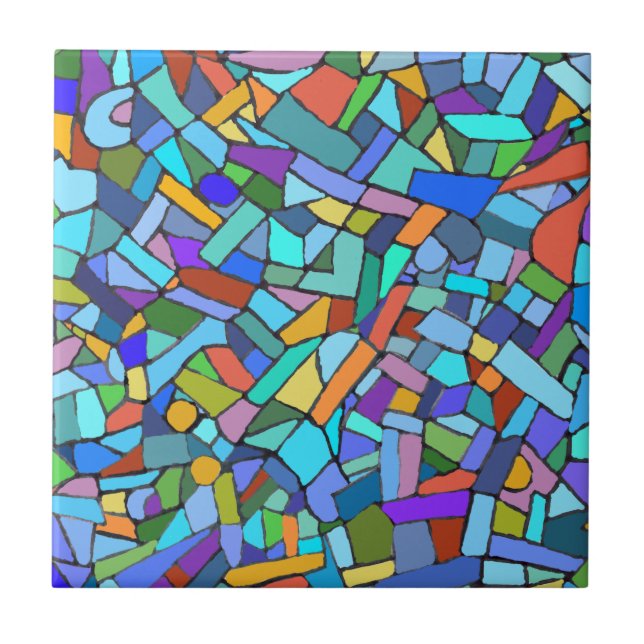 Azulejo Resumen Arte Hermoso Mosaico Azul Colorido (Frente)