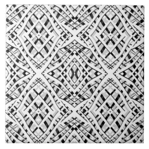 Azulejo Resumen arte negro blanco ornamental moderno sin c