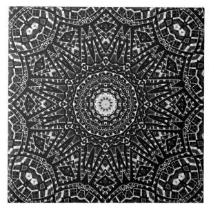 Azulejo Resumen arte negro blanco ornamental moderno sin c