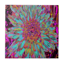 Resumen azul Verde azulado psicodélico Dahlia deco