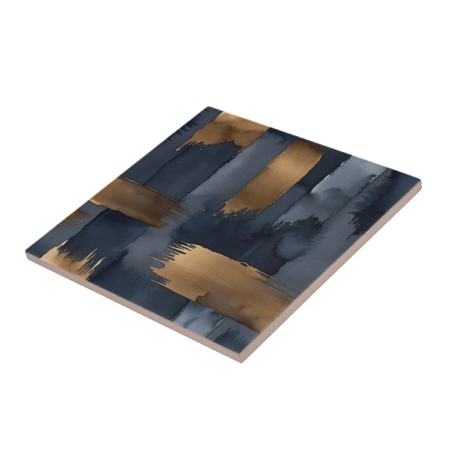 Azulejo resumen azul y bronce (Lado)