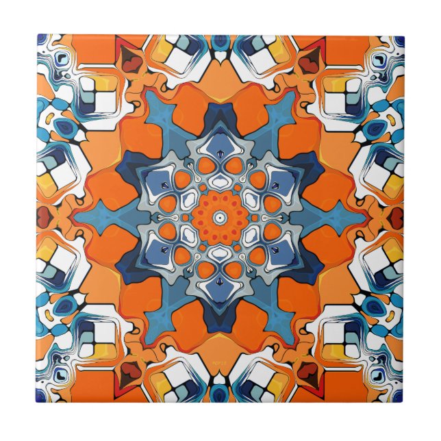 Azulejo Resumen Azul Y Naranja (Frente)