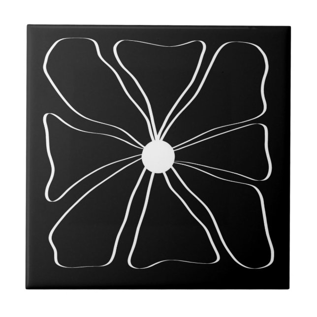 Azulejo Resumen Bella Artes de flores modernas negro y bla (Frente)