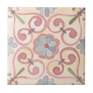 Azulejo Resumen bohemio artístico del rosa retro floral