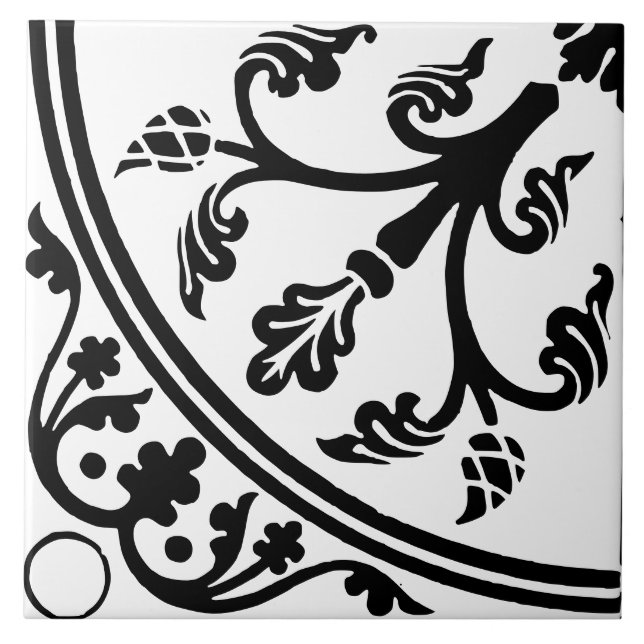 Azulejo Resumen Botánico de Gran Impresión en Blanco y Neg (Frente)