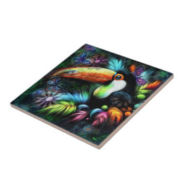 Azulejo Resumen caprichoso Naranja Verde azulado de Toucan