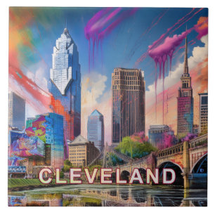 Azulejo Resumen Cleveland Skyline Art Moderno City