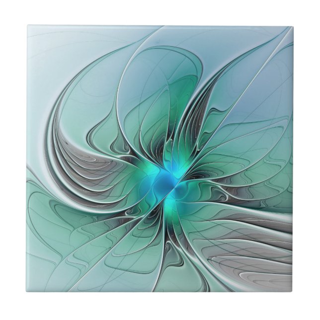 Azulejo Resumen Con Arte Fractal Azul Y Moderno (Frente)