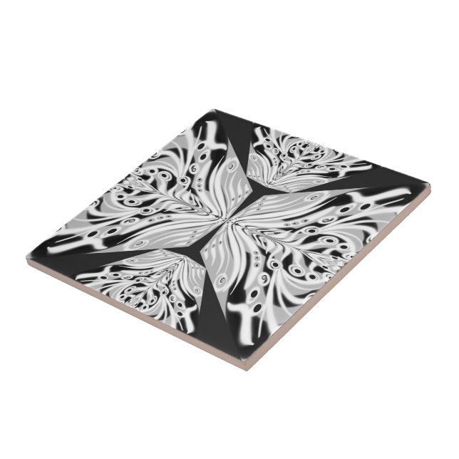 Azulejo Resumen De Alas De Mariposa Blanca Y Negra Gris (Lado)