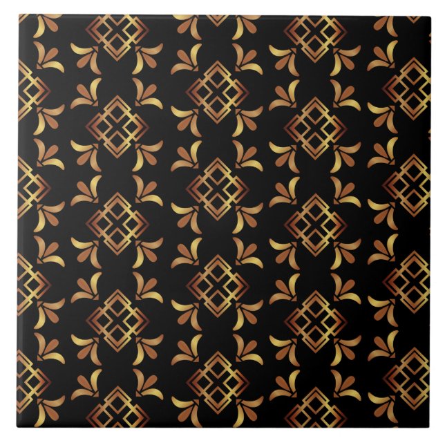 Azulejo Resumen de Art Deco Black, Gold y Brown (Frente)