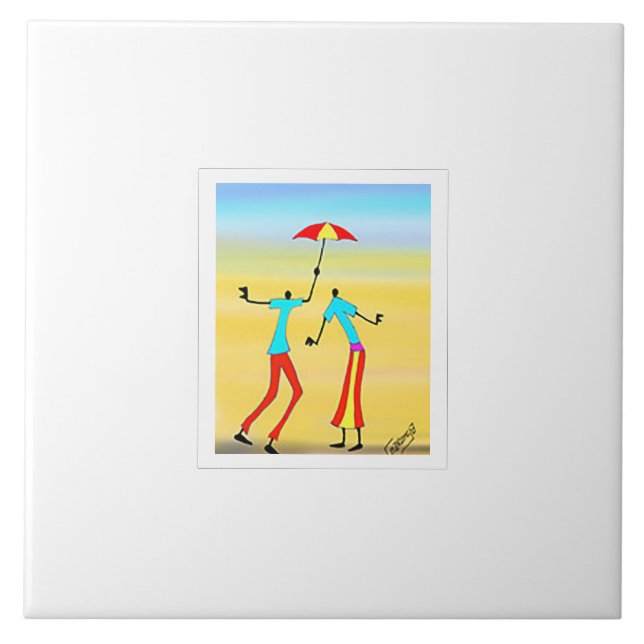 Azulejo Resumen de arte africano, atardecer tropical (Frente)