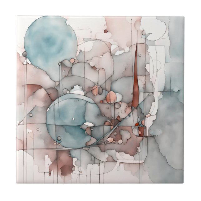 Azulejo Resumen de color de agua Rosa Azul expresionista (Frente)