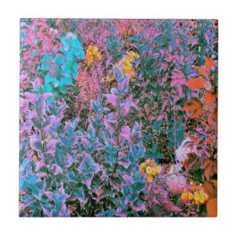 Azulejo Resumen de color rosa, verde rosado y follaje de j