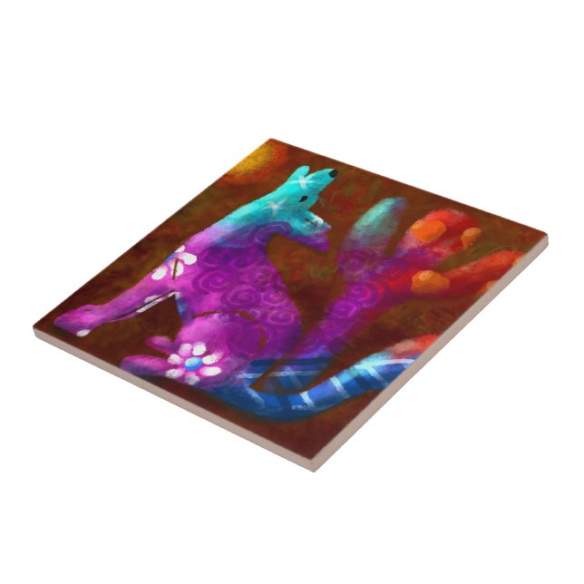 Azulejo Resumen de Coyote Arte Saguaro Cactus Deert Brown (Lado)