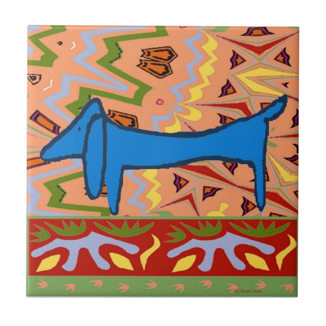 Azulejo Resumen de Dachshund Azul (Frente)