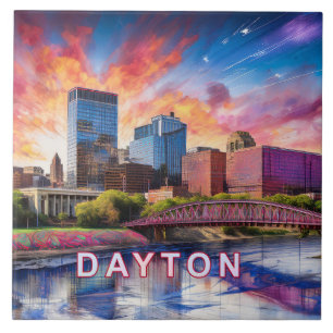 Azulejo Resumen de Dayton Skyline Art Modern City
