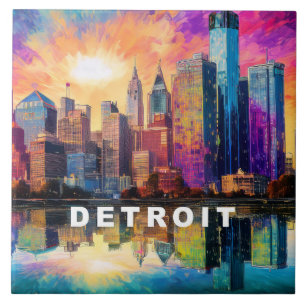Azulejo Resumen de Detroit Skyline Art Moderno Cityscape
