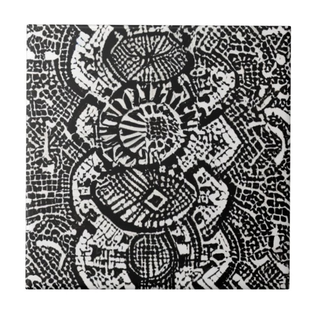Azulejo Resumen de diseño geométrico blanco negro (Frente)