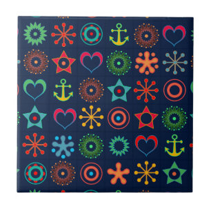 Azulejo Resumen de formas divertidas diseño retro impresió