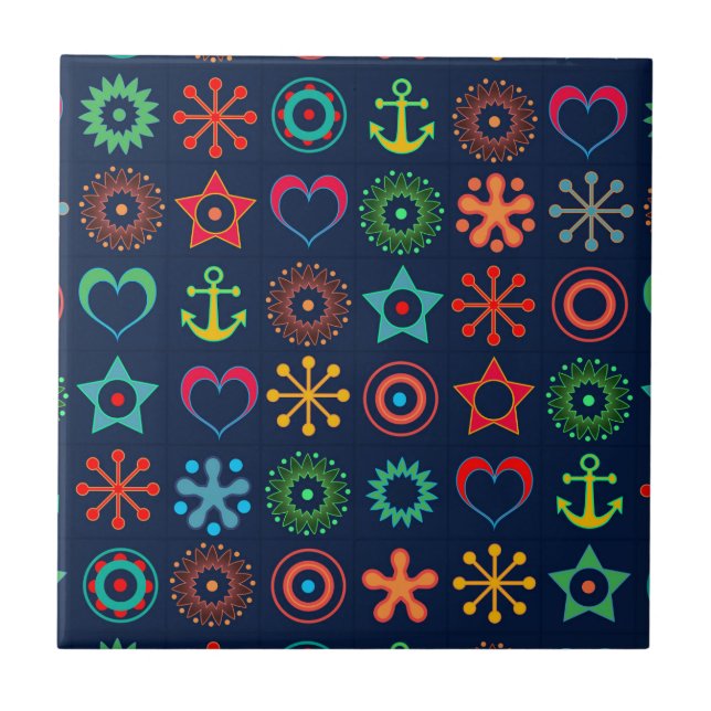 Azulejo Resumen de formas divertidas diseño retro impresió (Frente)