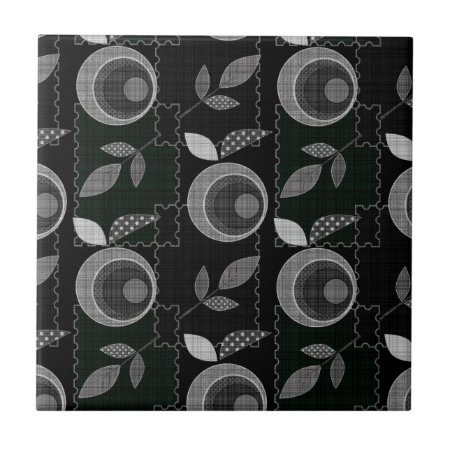 Azulejo Resumen de hojas de manzana monocromáticas moderna (Frente)