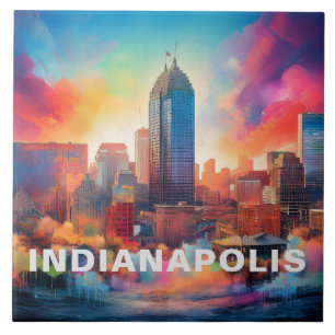 Azulejo Resumen de Indianapolis Skyline Art Moderno