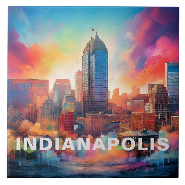 Azulejo Resumen de Indianapolis Skyline Art Moderno (Frente)