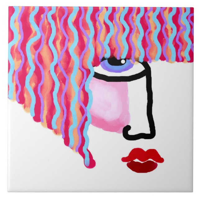 Azulejo Resumen de la cara de la mujer (Frente)