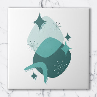 Azulejo Resumen de la Edad Atómica Retro Verde azulada a M