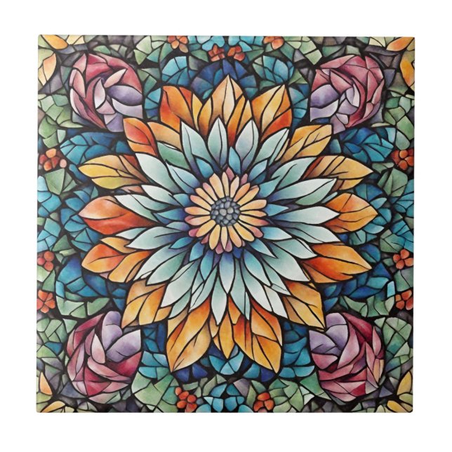 Azulejo Resumen de la flor mosaica Kaleidoscope (Frente)