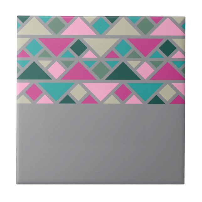 Azulejo Resumen de la fucsia rosa geométrica turquesa (Frente)