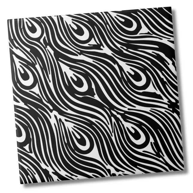 Azulejo Resumen de la moderna pluma de moda Impresión en b (Abstract Modern Trendy Feather Black White Print ceramic tile)