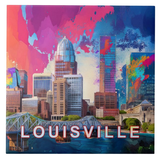 Azulejo Resumen de Louisville Skyline Art Moderno (Frente)