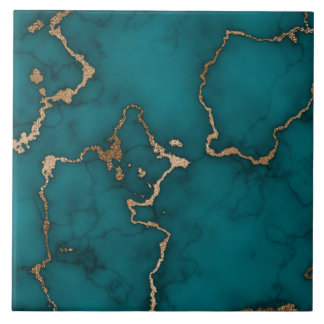 Azulejo Resumen de mármol de oro cian verde