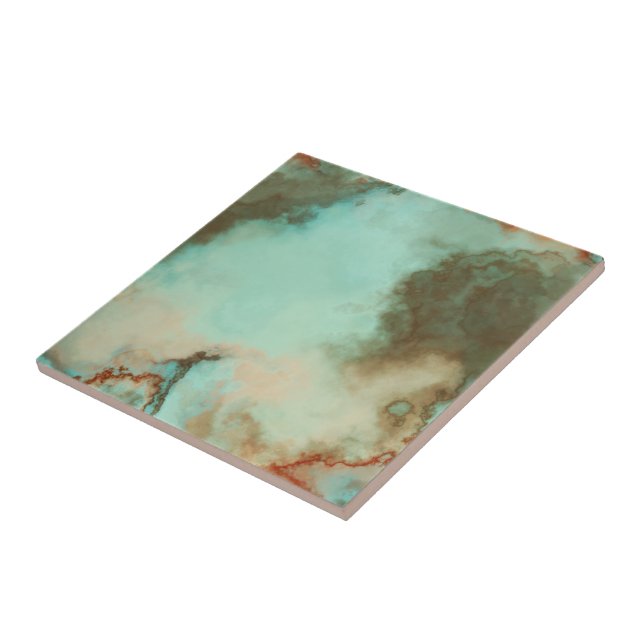 Azulejo Resumen de mármol turquesa y rojizo (Lado)