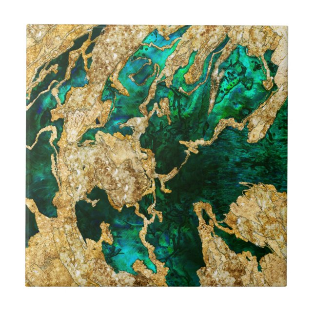 Azulejo Resumen de medios mixtos de Abalone Green y Gold C (Frente)