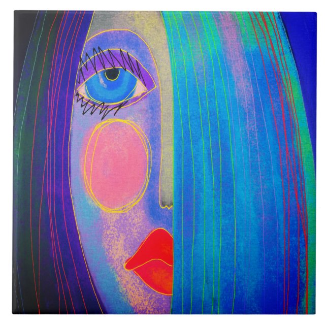 Azulejo Resumen de misterio de pintura digital de una muje (Frente)