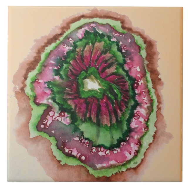 Azulejo Resumen de mosaico de cerámica rosa y verde (Frente)