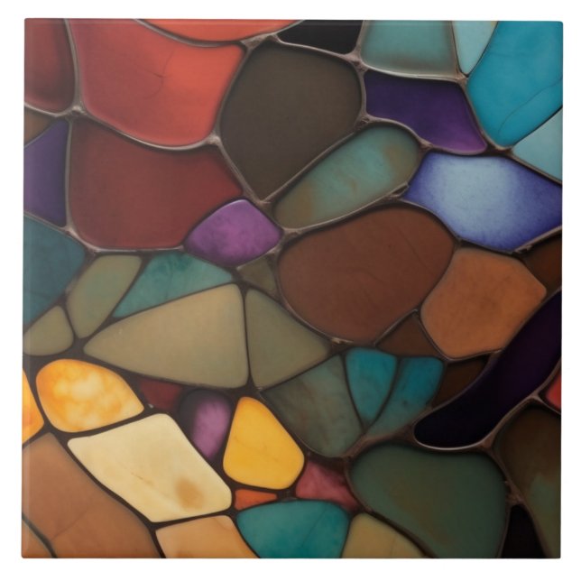 Azulejo Resumen de mosaico de vidrio manchado de faux de F (Frente)