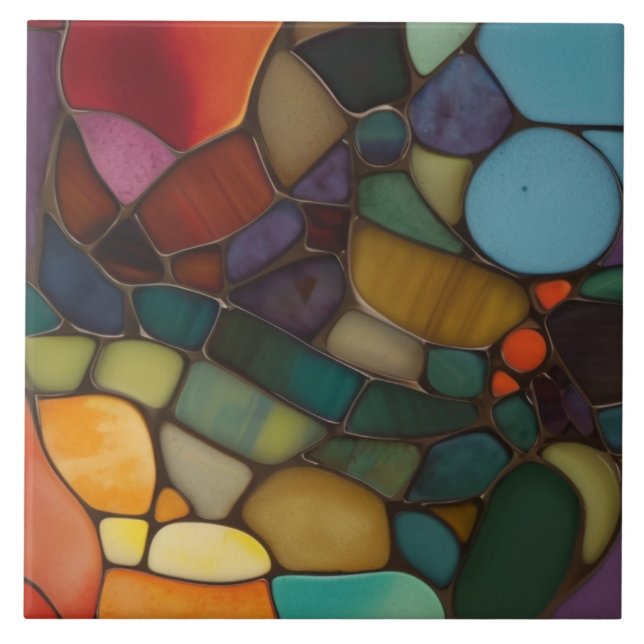 Azulejo Resumen de mosaico de vidrio manchado de faux de F (Frente)